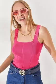 Женская блузка из укороченного трикотажа с корсетом фуксии Olalook, розовый