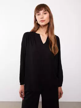 Женская блузка из вискозы с длинным рукавом и V-образным вырезом LCWAIKIKI Classic