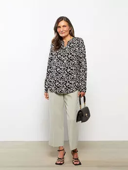 Женская блузка из вискозы с длинным рукавом и узором со свободным воротником LCW Grace