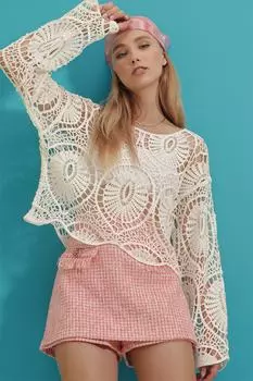 Женская блузка крючком цвета экрю с вырезом «лодочка» Trend Alaat Stili