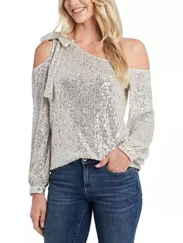 Женская блузка на одно плечо с пайетками CeCe, цвет champagne