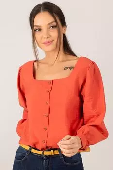 Женская блузка на пуговицах с квадратным воротником спереди и сзади armonika, оранжевый