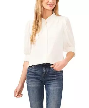 Женская блузка на пуговицах с рукавами до локтя и воротником CeCe, белый