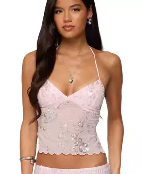 Женская блузка Nelley без спинки с бисером и пайетками из шифона Edikted, розовый