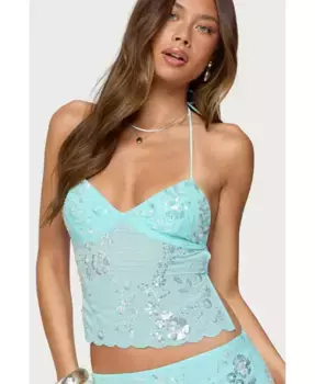 Женская блузка Nelley без спинки с бисером и пайетками из шифона Edikted, синий