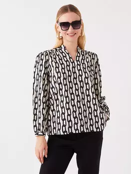 Женская блузка оверсайз с длинными рукавами и свободным воротником с рисунком LCWAIKIKI Classic