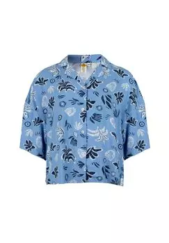 Женская блузка Palm Leaves с воротником, планкой на пуговицах и свободным силуэтом ROADSIGN australia, синий