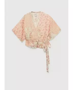 Женская блузка-перекресток с цветочным принтом MANGO, бежевый