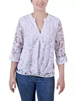 Женская блузка Petites Burnout с разрезом на шее NY Collection, цвет white scrolleaf