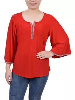 Женская блузка Petites из полиэстера с отделкой NY Collection, красный
