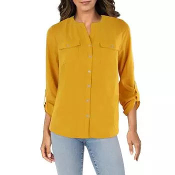 Женская блузка Petites с длинным рукавом и застежкой на пуговицы спереди NY Collection, желтый