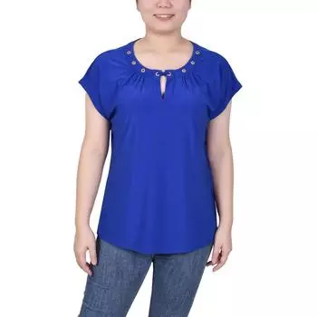 Женская блузка Petites с люверсами и замочной скважиной NY Collection, цвет surf the web