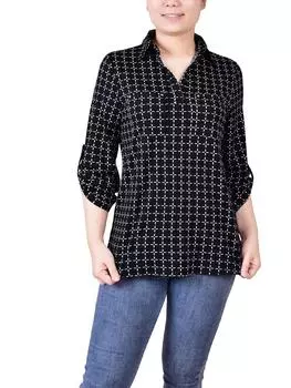 Женская блузка Petites с набивным воротником NY Collection, цвет black/white line box