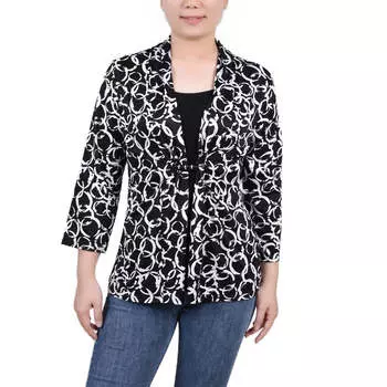 Женская блузка Petites с принтом и рукавом три четверти NY Collection, цвет black dusolei