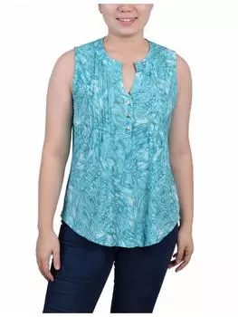 Женская блузка Petites с принтом и Y-образным вырезом NY Collection, цвет teal jackrain