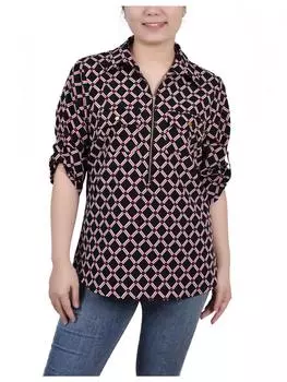 Женская блузка Petites с принтом и застежкой-молнией спереди NY Collection, цвет black/red chain