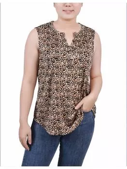 Женская блузка Petites с разрезом на шее и абстрактными точками NY Collection, цвет gold-tone/black animal