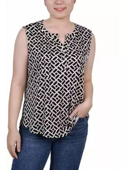 Женская блузка Petites с разрезом на шее и абстрактными точками NY Collection, цвет black doeskin greek key