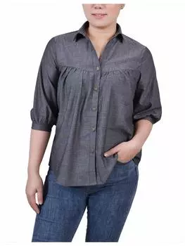 Женская блузка Petites с воротником на пуговицах NY Collection, цвет charcoal