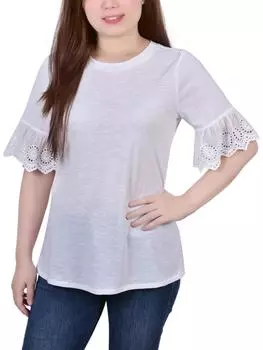 Женская блузка Petites с вышитыми рукавами-колокольчиками NY Collection, белый