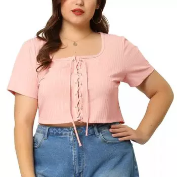 Женская блузка размера плюс, повседневные вязаные укороченные топы с завязками спереди Agnes Orinda