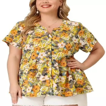 Женская блузка размера плюс с цветочным принтом на пуговицах, повседневный топ с баской Agnes Orinda