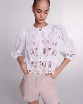 Женская блузка с ажурной вышивкой Maje, белый