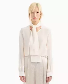 Женская блузка с бантом на шею из легкой вискозы Armani Exchange, цвет Blanco Hielo