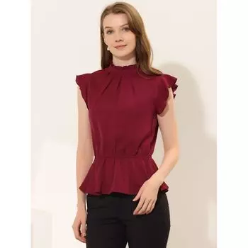 Женская блузка с баской и плиссированным воротником с рюшами и развевающимися рукавами Топ ALLEGRA K, зеленый