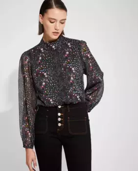 Женская блузка с цветами и рукавами-буфами с прозрачной пленкой Nalle, мультиколор