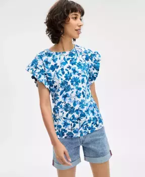 Женская блузка с цветочным принтом и рукавами-рюшами Nautica Jeans, мультиколор
