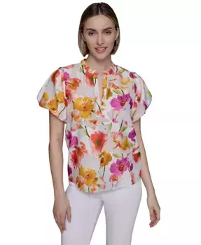 Женская блузка с цветочным принтом и рукавами-крылышками KARL LAGERFELD PARIS, белый