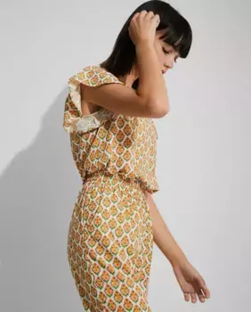 Женская блузка с цветочным принтом и рюшами на рукавах Nalle, мультиколор