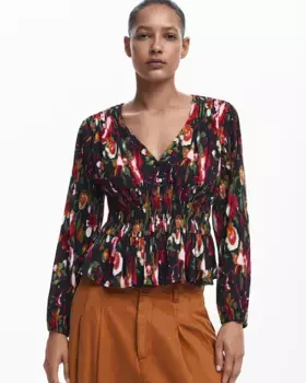 Женская блузка с цветочным принтом и V-образным вырезом Desigual, черный