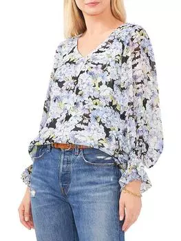 Женская блузка с цветочным принтом и V-образным вырезом Vince Camuto, цвет sea breeze