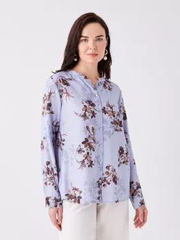 Женская блузка с длинным рукавом и цветочным принтом Wacky Collar LCW Grace, светло-фиолетовый с принтом