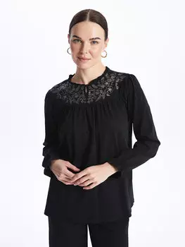 Женская блузка с длинным рукавом и круглым вырезом с цветочным принтом LCW Grace, новый черный