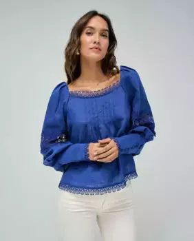 Женская блузка с длинным рукавом и кружевом Salsa Jeans, синий