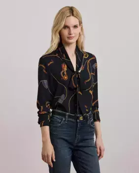 Женская блузка с длинным рукавом и принтом Lauren Ralph Lauren, темно-синий