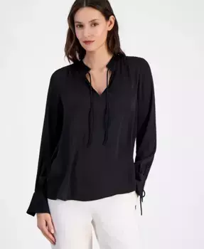 Женская блузка с длинным рукавом и узлом на шее Anne Klein, черный