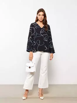 Женская блузка с длинным рукавом и V-образным вырезом LCWAIKIKI Classic