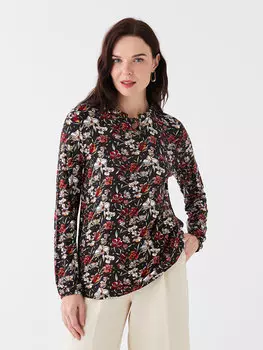 Женская блузка с длинным рукавом и воротником-стойкой с узором LCW Grace, черный с принтом 3