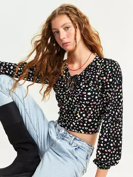 Женская блузка с длинным рукавом и воротником-стойкой с узором XSIDE