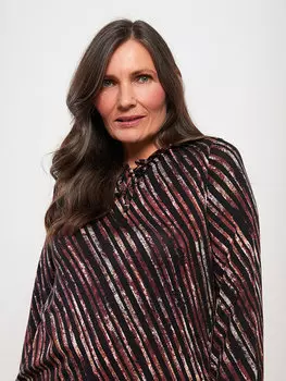 Женская блузка с длинным рукавом и воротником-стойкой с узором LCW Grace, коричневый с принтом