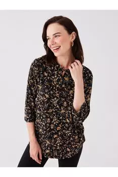 Женская блузка с длинным рукавом и воротником-стойкой с узором LC Waikiki, черный