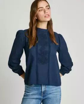 Женская блузка с длинным рукавом и вышивкой Pepe Jeans, темно-синий
