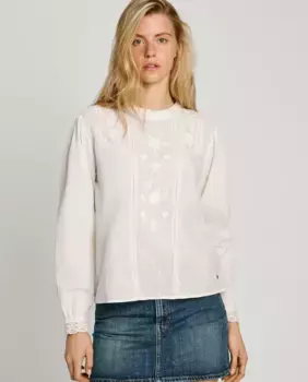 Женская блузка с длинным рукавом и вышивкой Pepe Jeans, белый