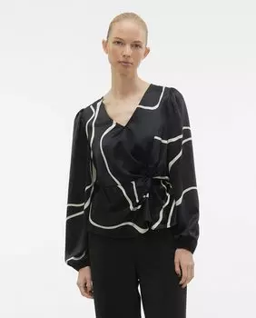 Женская блузка с длинным рукавом с боковым узлом Vero Moda, черный
