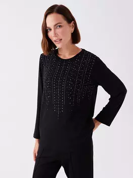 Женская блузка с длинным рукавом с круглым вырезом и принтом LCW Grace, новый черный
