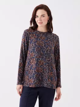 Женская блузка с длинным рукавом с круглым вырезом и рисунком LCW Grace, плитка печатная